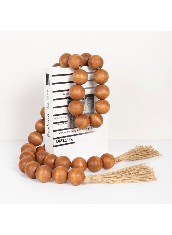 OMISHE OMISHE 76" Long Large Wood Bead Garland with 1.6" Diameter Wooden Beads and Tassels, Rustic Farmhouse Country Wood Beads Garland for Home Tiered Tray Decor, Decorative Beads with Tassels Brown  - Image 3