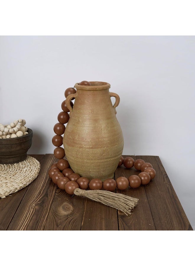 OMISHE OMISHE 76" Long Large Wood Bead Garland with 1.6" Diameter Wooden Beads and Tassels, Rustic Farmhouse Country Wood Beads Garland for Home Tiered Tray Decor, Decorative Beads with Tassels Brown  - Image 2