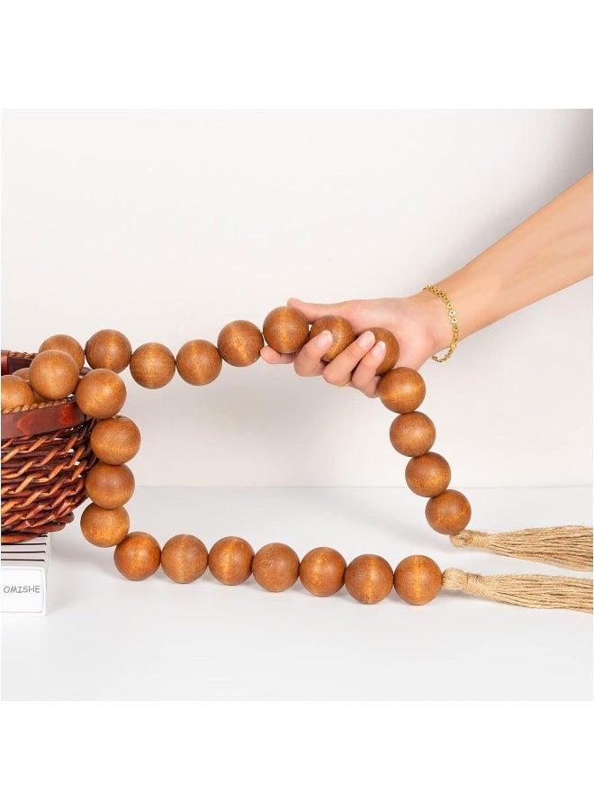 OMISHE OMISHE 76" Long Large Wood Bead Garland with 1.6" Diameter Wooden Beads and Tassels, Rustic Farmhouse Country Wood Beads Garland for Home Tiered Tray Decor, Decorative Beads with Tassels Brown  - Image 1