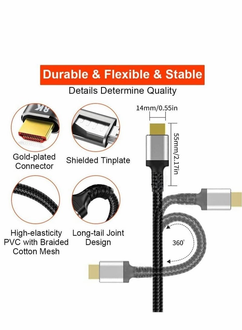 Captaintech 8K@60Hz HDMI Cable 2.1 10FT/3M Long for MacBook Pro Ultra 48Gbps HD High Speed Slim Flexible Braided Cord 4K@120Hz Dynamic HDR/HDCP 2.2 /3D Fit PS5 TV, Xbox One Switch 1M - Image 4