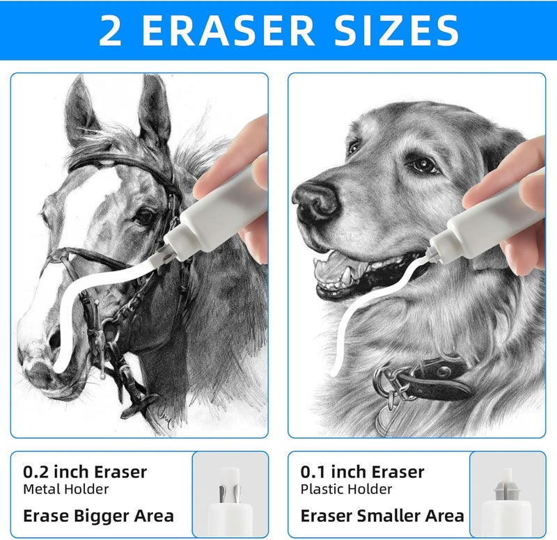 tenwin Battery Operated Pencil Eraser, Electric Eraser Kit with 2 Different Eraser Sizes, Ideal for Sketching, Drafting, Drawing (White) - Image 5