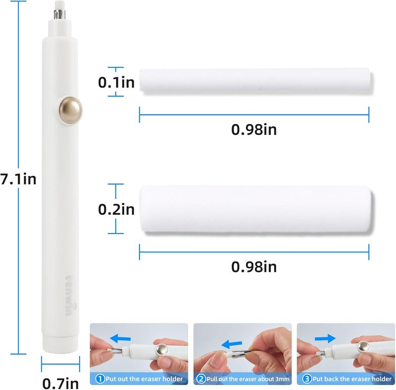 tenwin Battery Operated Pencil Eraser, Electric Eraser Kit with 2 Different Eraser Sizes, Ideal for Sketching, Drafting, Drawing (White) - Image 3