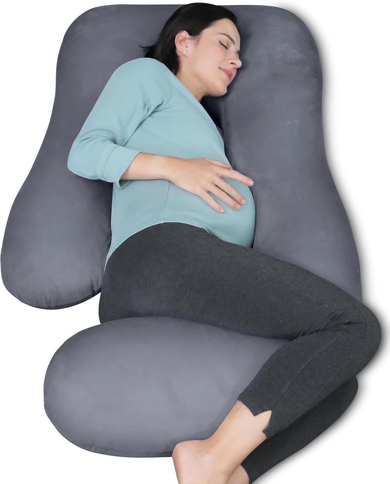 MOON PARK Pregnancy Pillows for Sleeping - U Shaped Full Body Maternity Pillow with Removable Cover - Support for Back, Legs, Belly, Hips - 57 Inch Pregnancy Pillow for Women - Dark Grey - Image 1