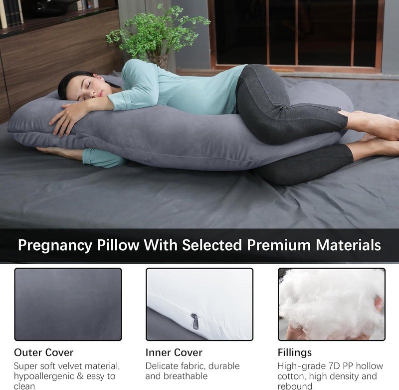 MOON PARK Pregnancy Pillows for Sleeping - U Shaped Full Body Maternity Pillow with Removable Cover - Support for Back, Legs, Belly, Hips - 57 Inch Pregnancy Pillow for Women - Dark Grey - Image 3