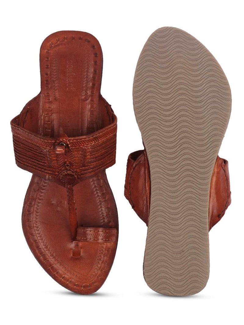 KORAKARI Women's Kolhapuri Genuine Leather Chappal Durable Handcrafted Sandal Smooth and Comfortable Flip Flops Tan Slipper Anti Slip Design Traditional Footwear (UK-08) - Image 5
