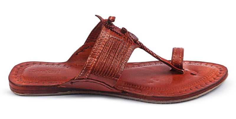 KORAKARI Women's Kolhapuri Genuine Leather Chappal Durable Handcrafted Sandal Smooth and Comfortable Flip Flops Tan Slipper Anti Slip Design Traditional Footwear (UK-08) - Image 2