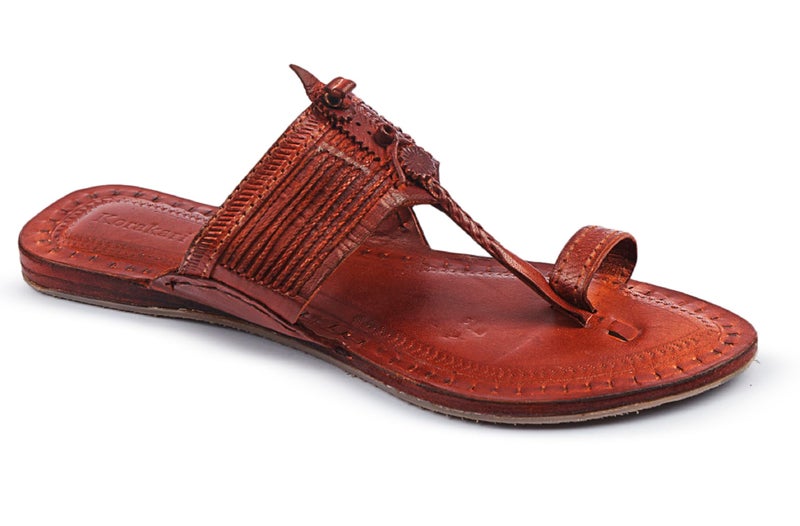 KORAKARI Women's Kolhapuri Genuine Leather Chappal Durable Handcrafted Sandal Smooth and Comfortable Flip Flops Tan Slipper Anti Slip Design Traditional Footwear (UK-08) - Image 1