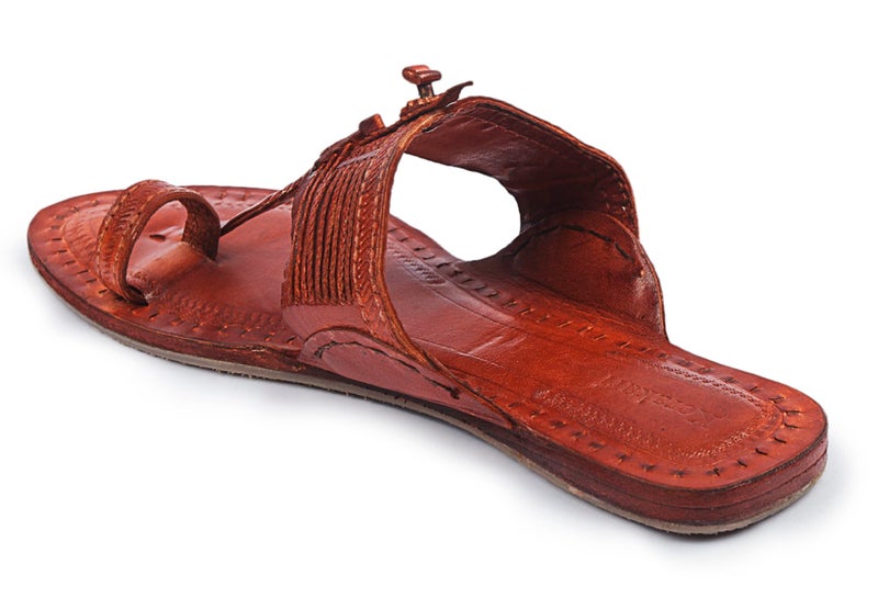 KORAKARI Women's Kolhapuri Genuine Leather Chappal Durable Handcrafted Sandal Smooth and Comfortable Flip Flops Tan Slipper Anti Slip Design Traditional Footwear (UK-08) - Image 3