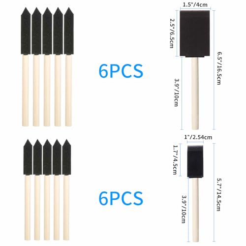 MOIKKA-GC 12Pcs Foam Paint Brushes Set: 1 Inch & 1.5 Inch Sponge Paint Brushes with Wooden Handle, Lightweight & Durable for Painting, Staining, Crafts, DIY Art, Acrylic Painting & Mod Podge - Image 2