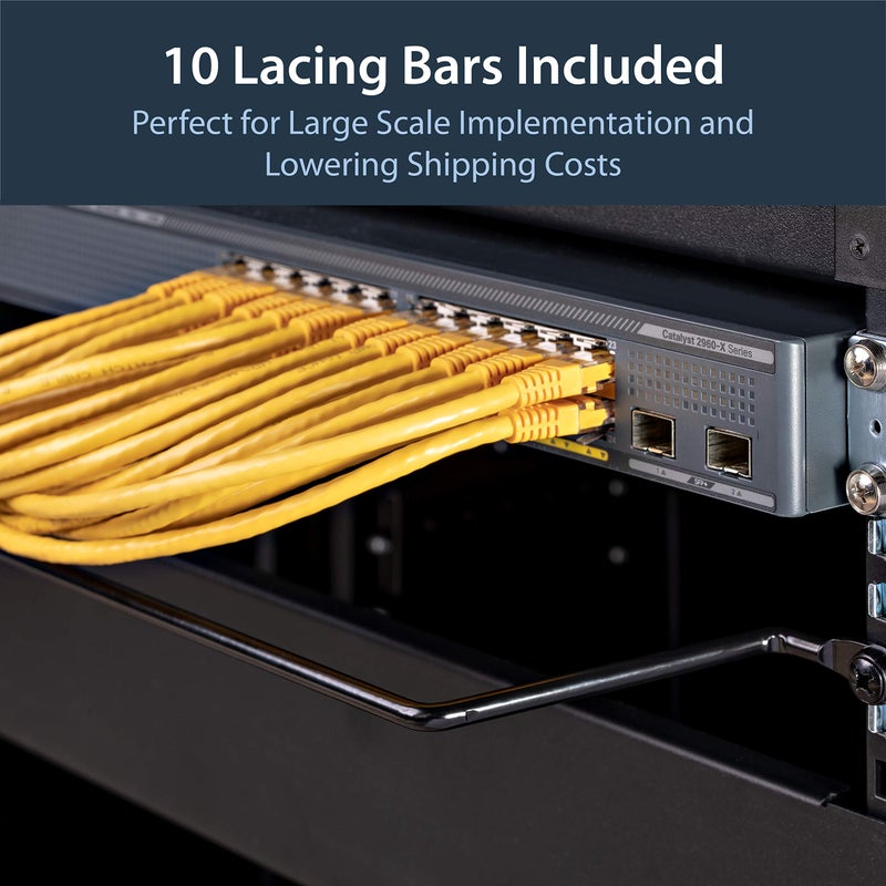 StarTech.com Horizontal Lacing Bar (10 Pack) w/ 4 inch Offset at 75 Degrees- Server Rack Cable Management - 19" Network Rack-Mount Cord Organizer Bars, TAA (CMLB104) - Image 4