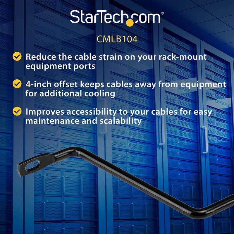 StarTech.com Horizontal Lacing Bar (10 Pack) w/ 4 inch Offset at 75 Degrees- Server Rack Cable Management - 19" Network Rack-Mount Cord Organizer Bars, TAA (CMLB104) - Image 3