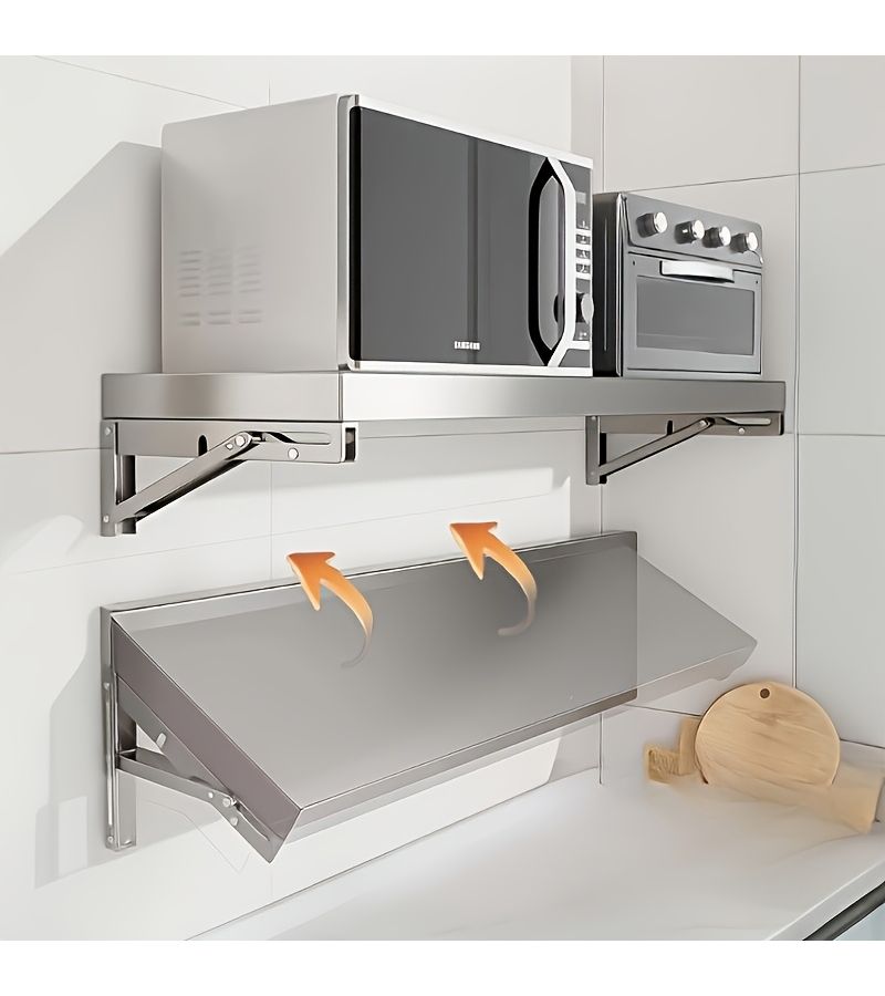 304 Stainless Steel Medium Wall Mount Folding Storage Rack Space Saving Easy Clean - Image 2