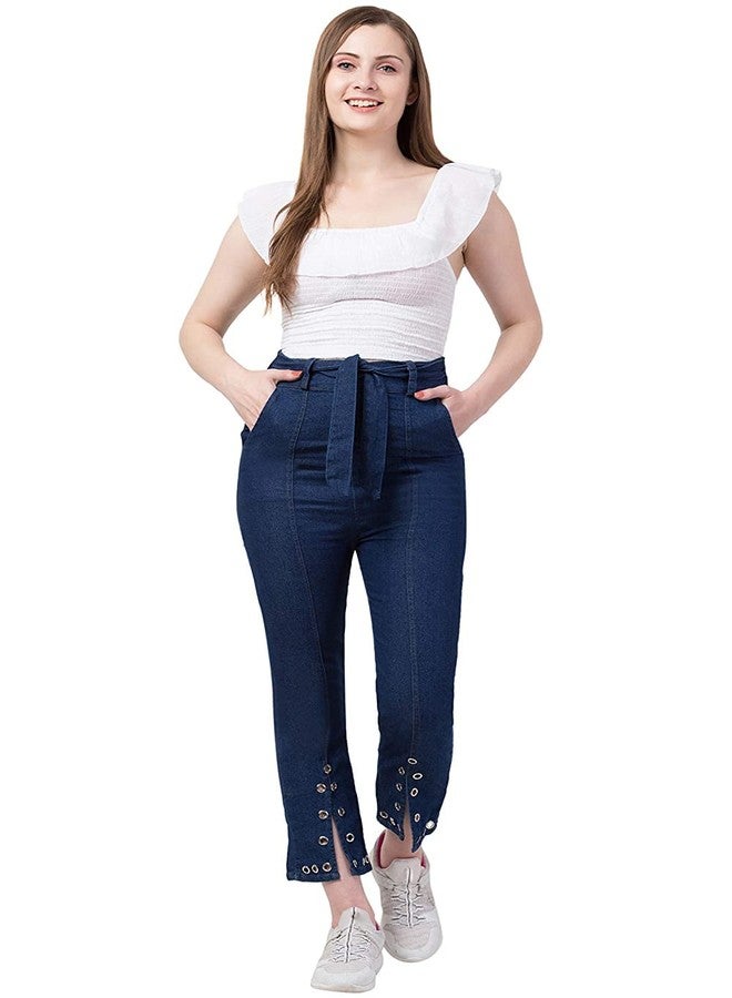 Malvina Girl's Regular Fit Jeans Casual Denim Palazzo (Dark Blue)-(30) - Image 5