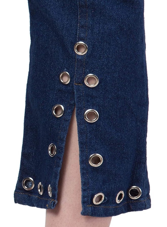 Malvina Girl's Regular Fit Jeans Casual Denim Palazzo (Dark Blue)-(30) - Image 4