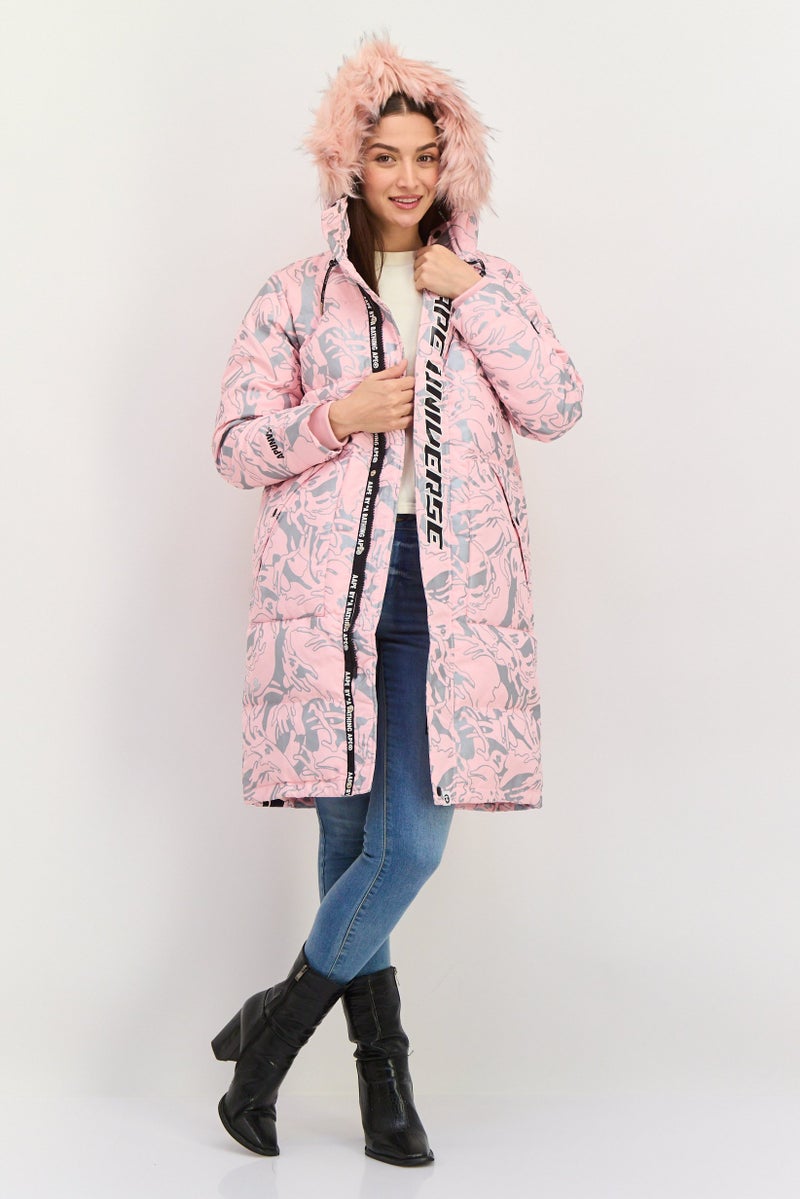 Aape By A Bathing Ape Women Allover Print Parka Jacket, Pink Combo  - Image 1