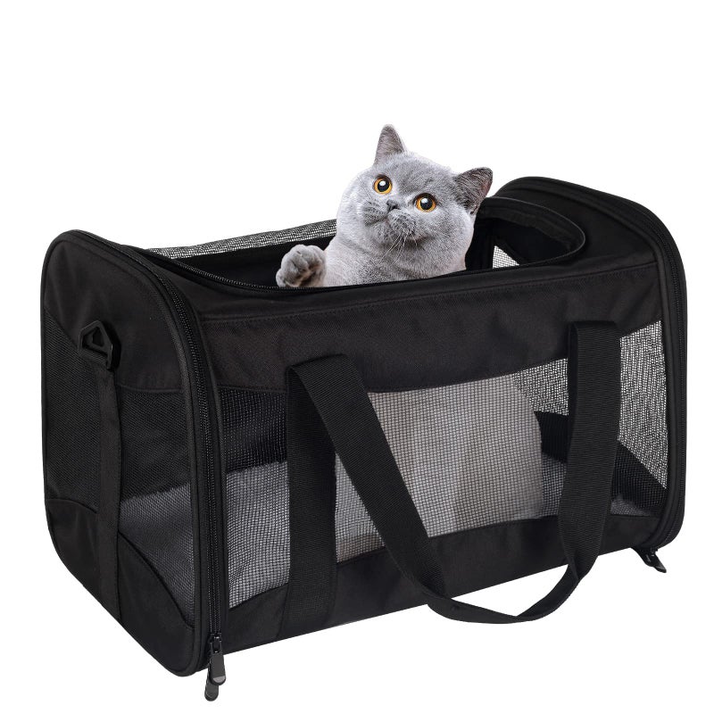 Top tasta Cat Carrying Case - Pet Carrier Airline Approved, Protable and Breathable Pet Travel Carrier Removable Fleece Pad, Collapsible Cat Carrier Dog Carrier for Medium Cats Small Cats Dogs (X-Large, Black) - Image 1