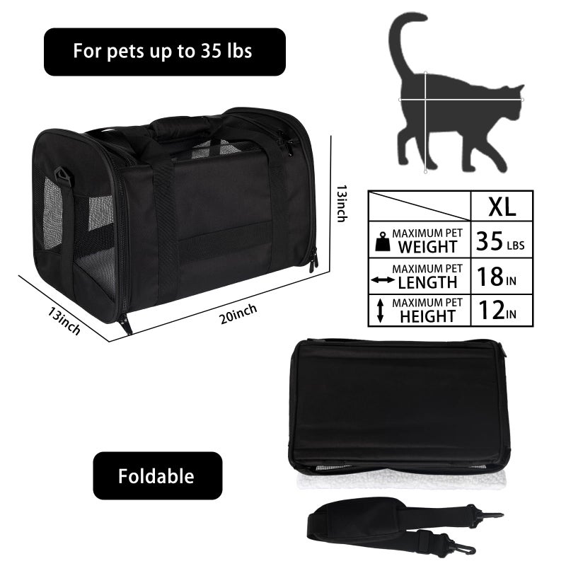 Top tasta Cat Carrying Case - Pet Carrier Airline Approved, Protable and Breathable Pet Travel Carrier Removable Fleece Pad, Collapsible Cat Carrier Dog Carrier for Medium Cats Small Cats Dogs (X-Large, Black) - Image 2