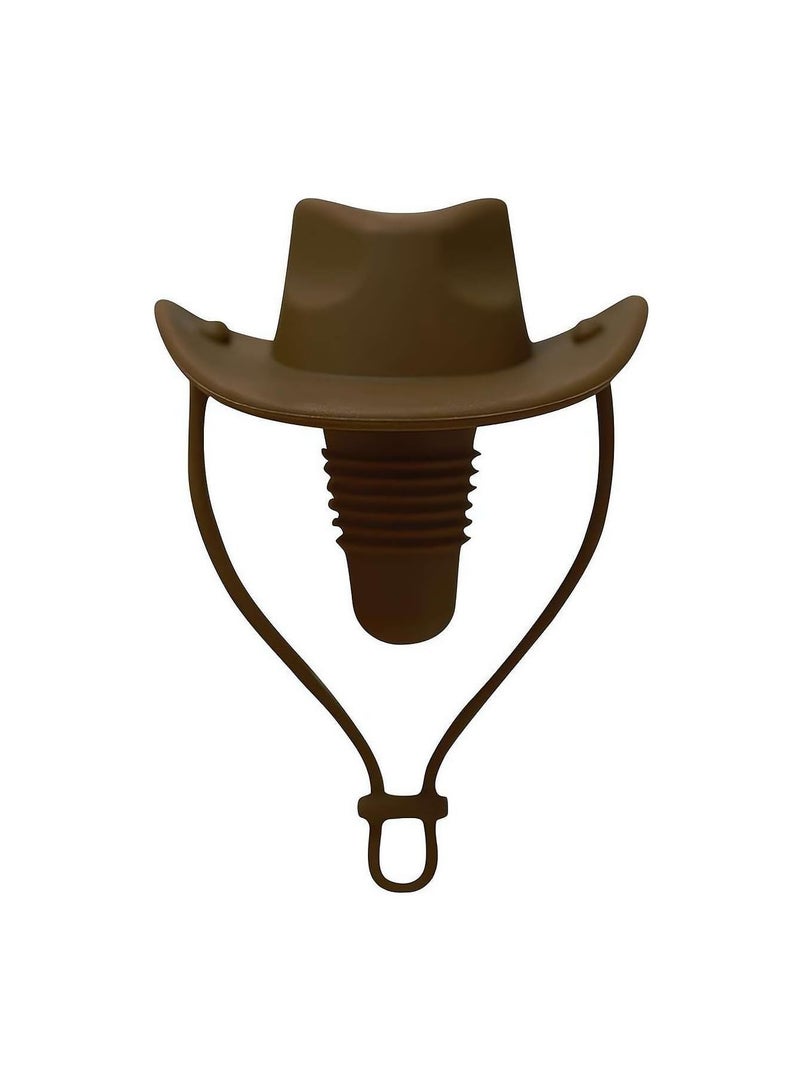 Funny And Cute Silicone Wine Stopper, Leakproof Seal Cowboy Hat Wine Bottle Stopper, Reusable Beverage Beer Champagne Wine Storage Stopper (Brown Cowboy Hat) - Image 1