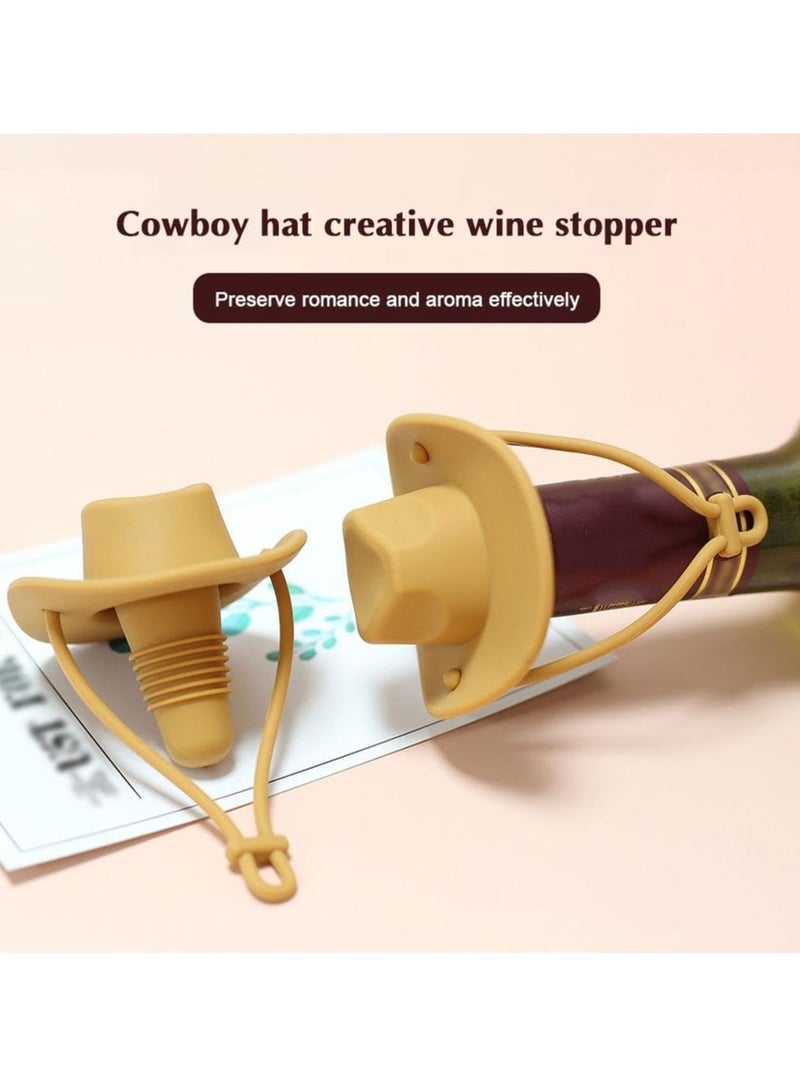 Funny And Cute Silicone Wine Stopper, Leakproof Seal Cowboy Hat Wine Bottle Stopper, Reusable Beverage Beer Champagne Wine Storage Stopper (Brown Cowboy Hat) - Image 2