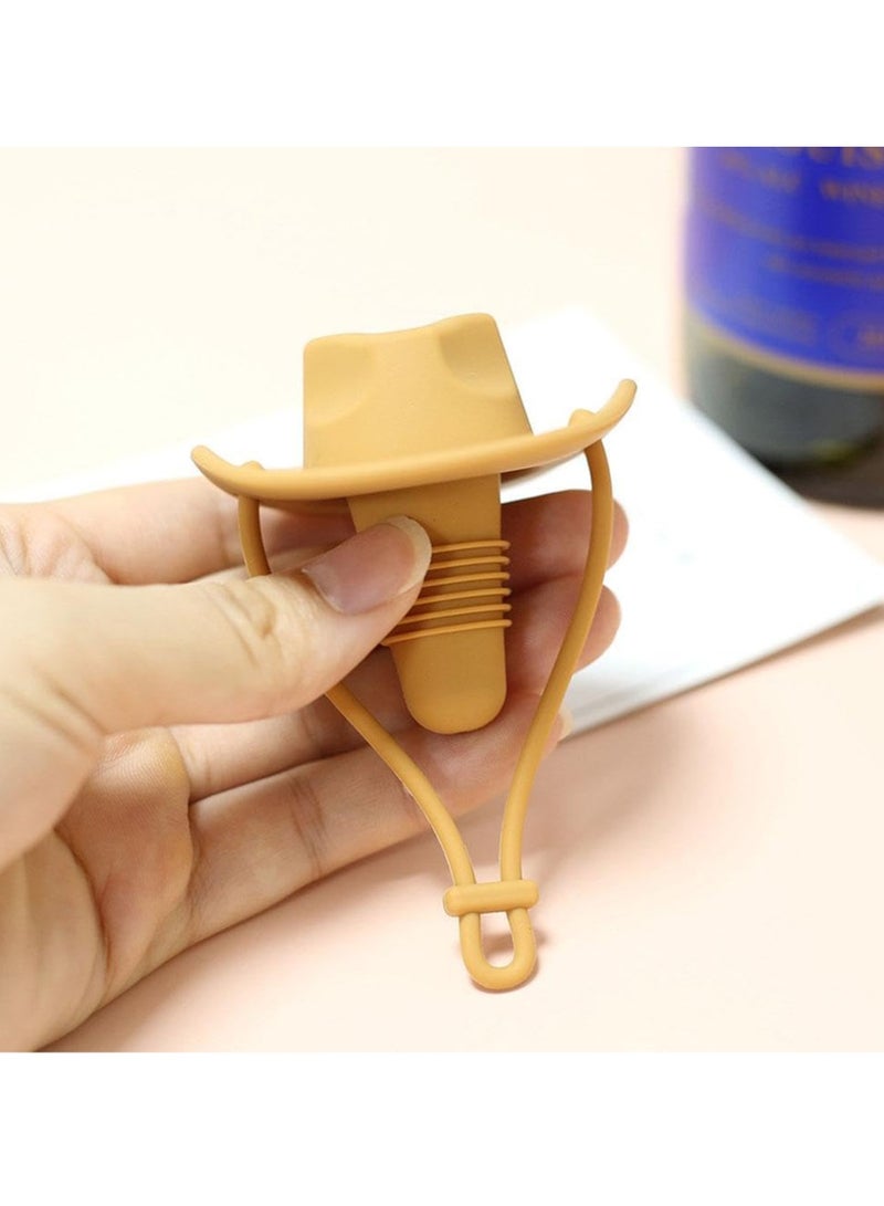 Funny And Cute Silicone Wine Stopper, Leakproof Seal Cowboy Hat Wine Bottle Stopper, Reusable Beverage Beer Champagne Wine Storage Stopper (Brown Cowboy Hat) - Image 3