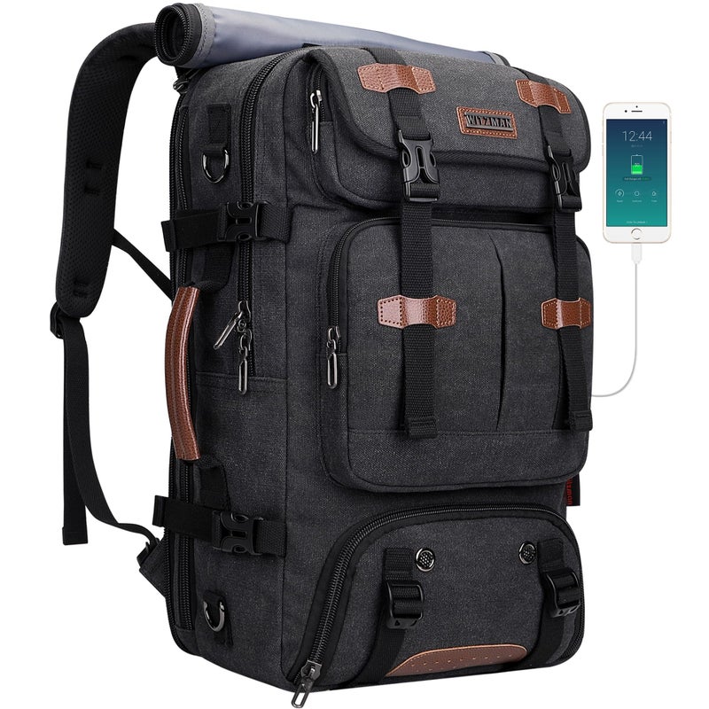 WITZMAN Travel Backpack for Men 40L Large Carry-on Airline Approved Convertible 3 in 1 laptop Bags Fit 17 inch(A8013 Black) - Image 1