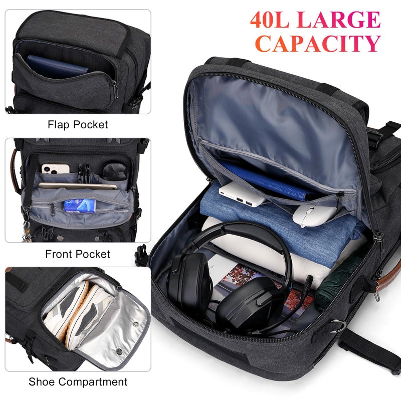 WITZMAN Travel Backpack for Men 40L Large Carry-on Airline Approved Convertible 3 in 1 laptop Bags Fit 17 inch(A8013 Black) - Image 3