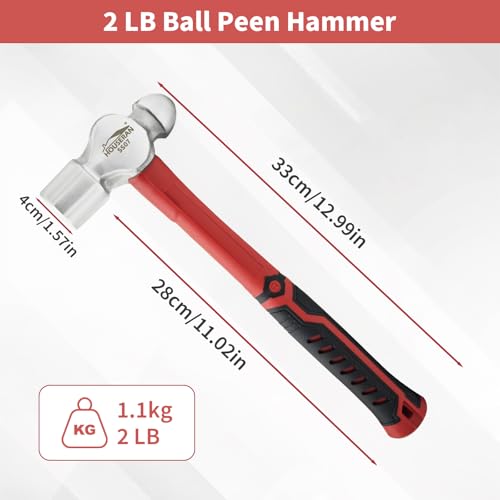 HOUSERAN Ball Peen Hammer 2 Lb Big Ball Pein Hammer With Nonslip Rubber Grip Metal Hammer For Metal Work Rounding Mechanics - Image 3