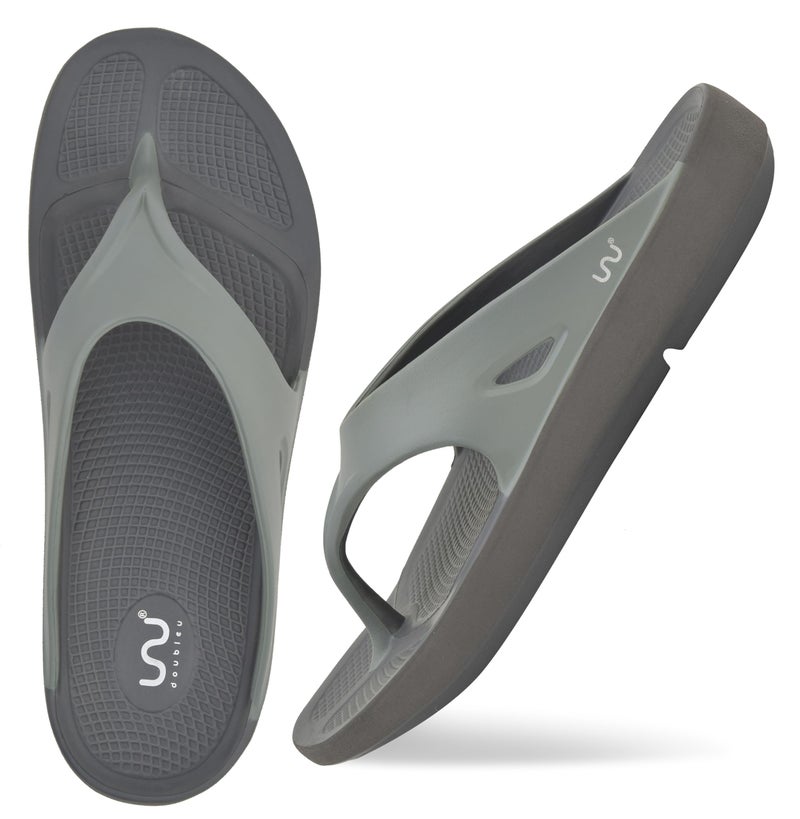 doubleu Recovery Slipper|Soft Doctor Anti-Skid Slipper for Men|Painted Classic|Slides, Flip-Flops, Chappals (9,Carbon+Light+Grey) - Image 2