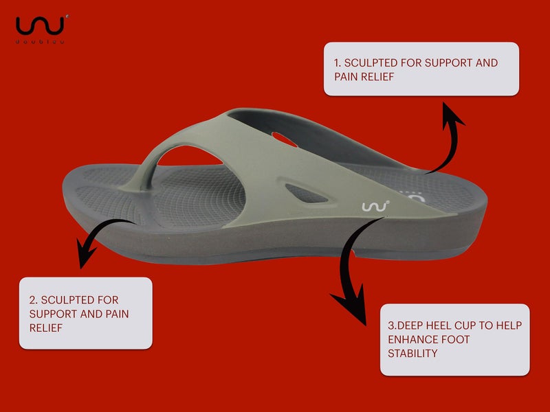 doubleu Recovery Slipper|Soft Doctor Anti-Skid Slipper for Men|Painted Classic|Slides, Flip-Flops, Chappals (9,Carbon+Light+Grey) - Image 3