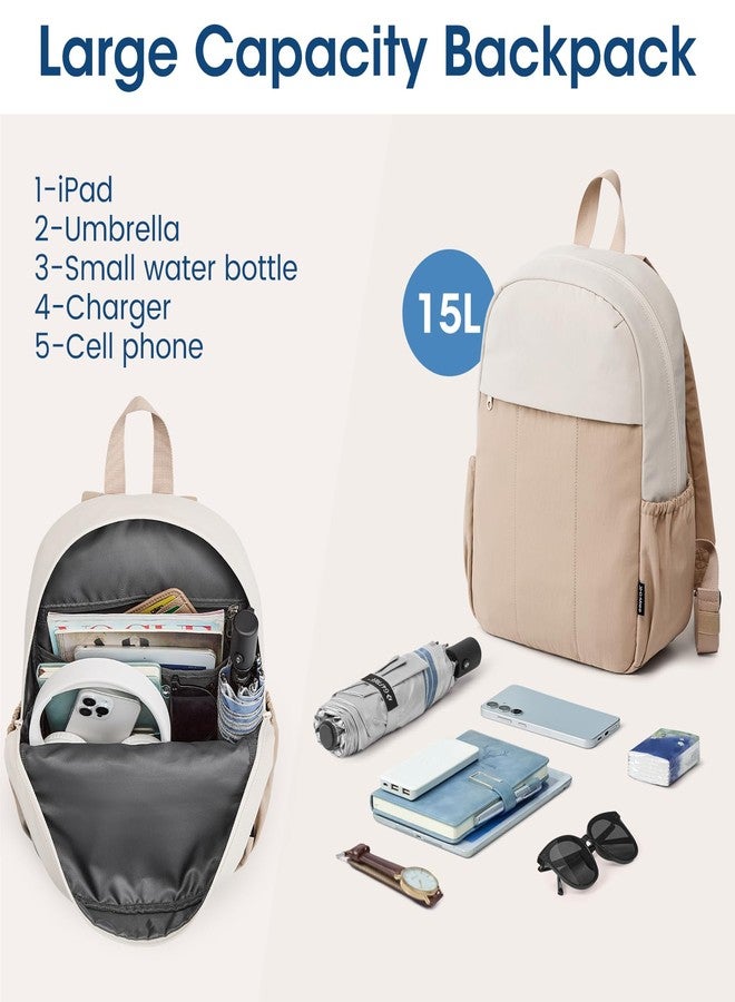 جي4فري حقيبة ظهر صغيرة G4Free للنساء، مقاومة للماء، مناسبة للمشي لمسافات طويلة، مزودة بأحزمة كتف قابلة للتعديل، مثالية للسفر والتسوق والعمل والاستخدام اليومي (بيج وكاكي). - Image 4