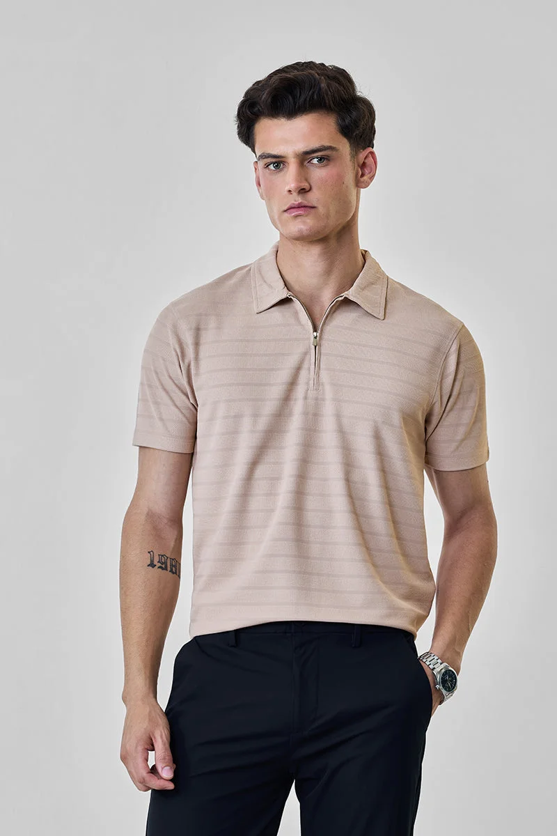 SNITCH Slim Fit Zipper Polo T-Shirt
