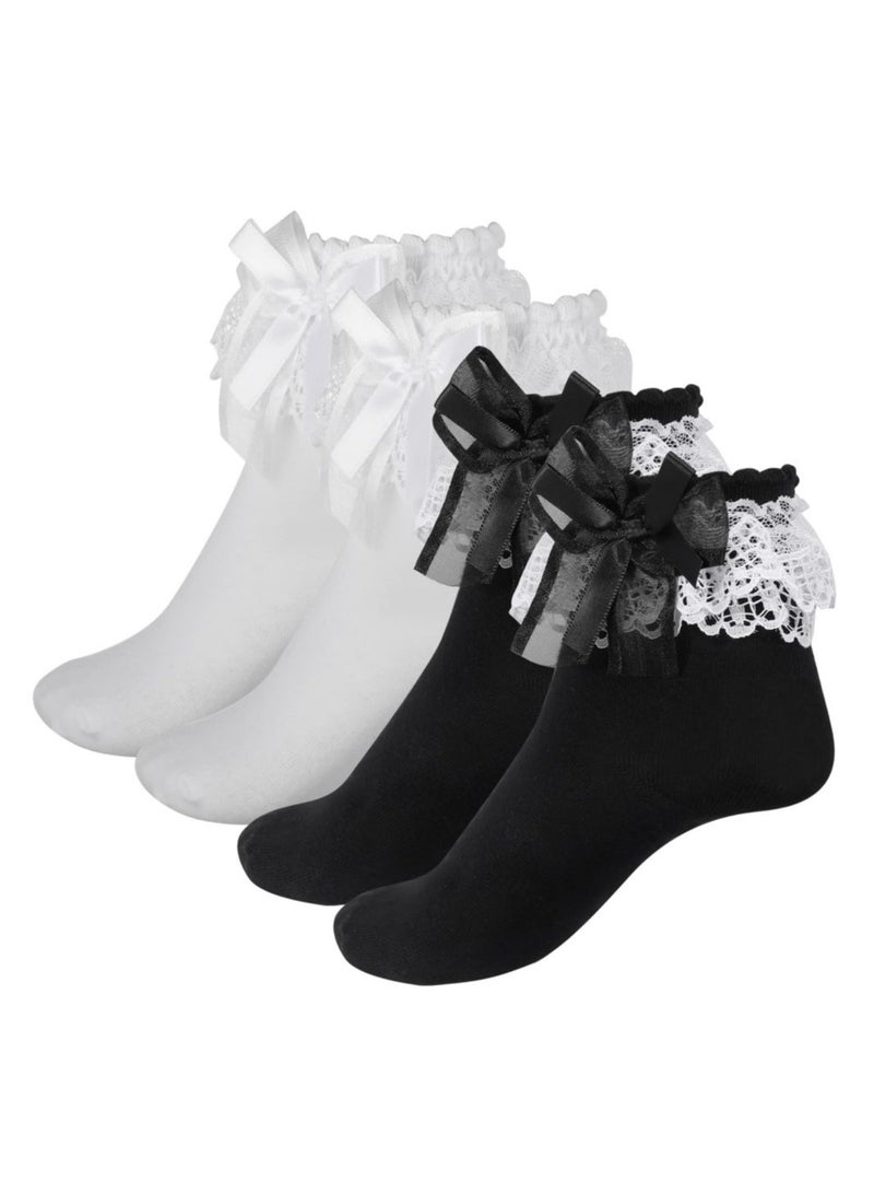 KASTWAVE 2 Pairs Women's Ruffle Socks, Lace Ruffle Socks, Cute Opaque Frilly Socks Stylish Princess Socks Dress Princess Socks Fashion Lace Ankle Socks - Image 1