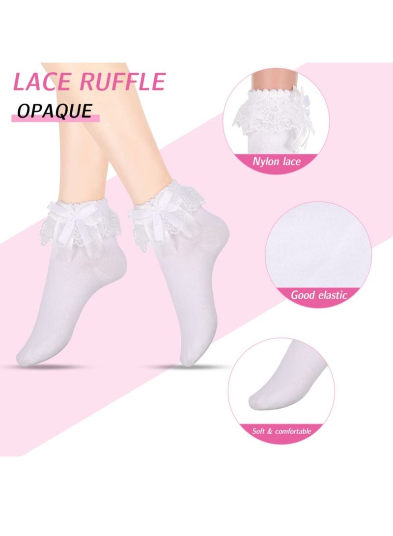 KASTWAVE 2 Pairs Women's Ruffle Socks, Lace Ruffle Socks, Cute Opaque Frilly Socks Stylish Princess Socks Dress Princess Socks Fashion Lace Ankle Socks - Image 3