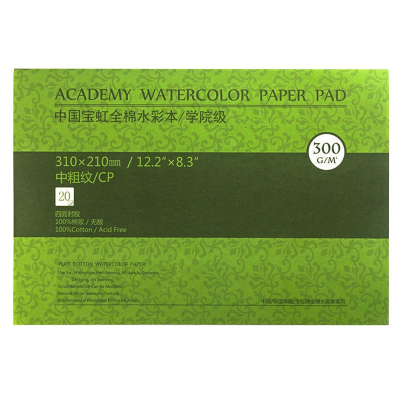 MEEDEN 8312 Cotton Watercolor Paper Block Textured Surface Watercolor Paper Cold Press 140lb300gsm 20 Sheets for Watercolor Gouache Ink Acrylic and More