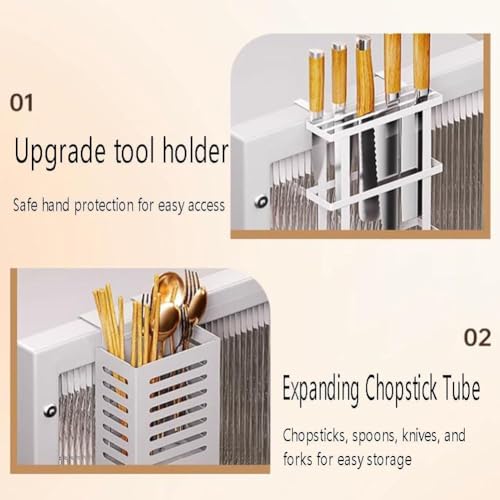 DROZIP 2-Tier Kitchen Countertop Cutlery Storage Cabinet, Dish Drying Rack with Drawers and Drainage Board, Acrylic Cabinet Door 360° Dustproof for Storing Dishes and Seasonings, Black - Image 5