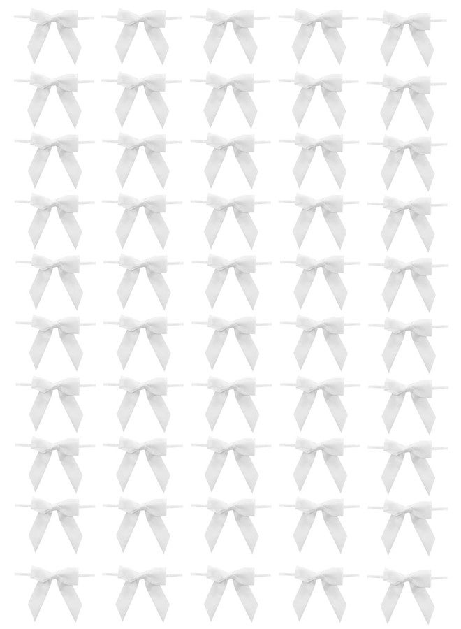Verkelly 50 Pack 3.5 Inch Satin Ribbon Twist Tie Bows for Gift Wrapping, Treat Bags, Party Favors, and Decorations(White - Image 1