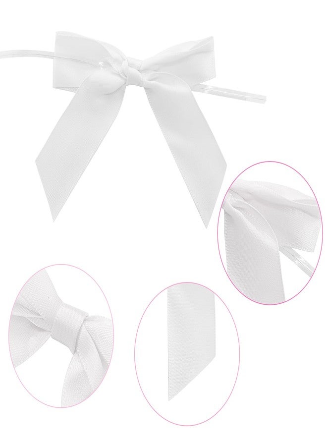 Verkelly 50 Pack 3.5 Inch Satin Ribbon Twist Tie Bows for Gift Wrapping, Treat Bags, Party Favors, and Decorations(White - Image 3