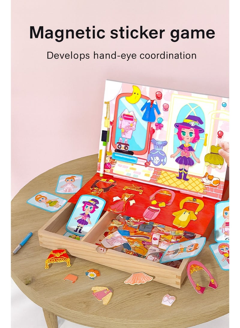 Magnetic Dress Up Development Toys for Kids – Wooden Pretend Play Fashion Game, Educational Montessori Learning Toy for Girls Ages 2 3 4 5, Mix & Match Outfits, Puzzle Playset with Storage Box - Image 3