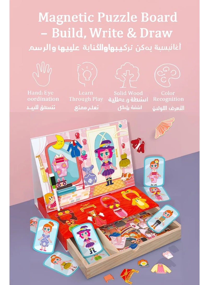 Magnetic Dress Up Development Toys for Kids – Wooden Pretend Play Fashion Game, Educational Montessori Learning Toy for Girls Ages 2 3 4 5, Mix & Match Outfits, Puzzle Playset with Storage Box - Image 4