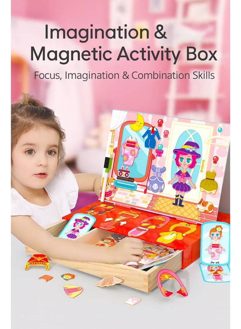 Magnetic Dress Up Development Toys for Kids – Wooden Pretend Play Fashion Game, Educational Montessori Learning Toy for Girls Ages 2 3 4 5, Mix & Match Outfits, Puzzle Playset with Storage Box - Image 1