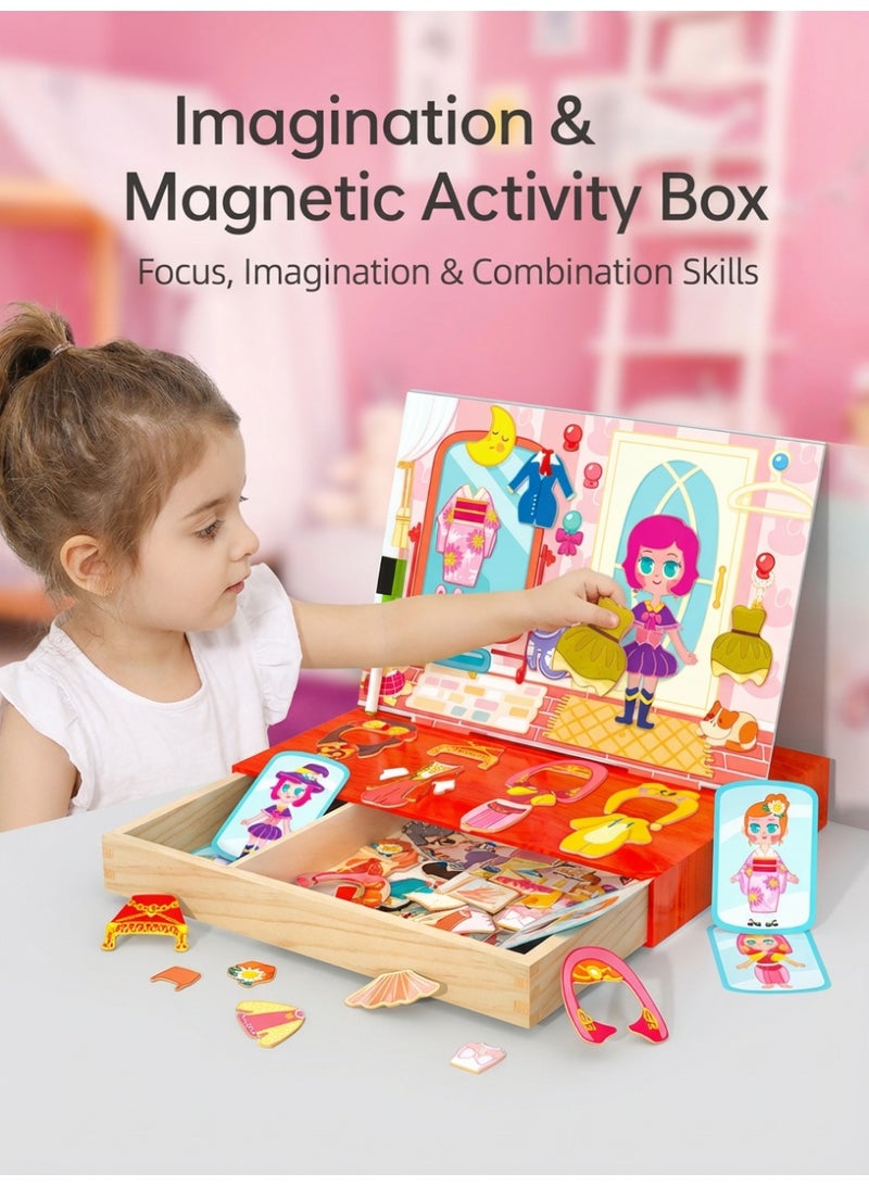 Magnetic Dress Up Development Toys for Kids – Wooden Pretend Play Fashion Game, Educational Montessori Learning Toy for Girls Ages 2 3 4 5, Mix & Match Outfits, Puzzle Playset with Storage Box - Image 1