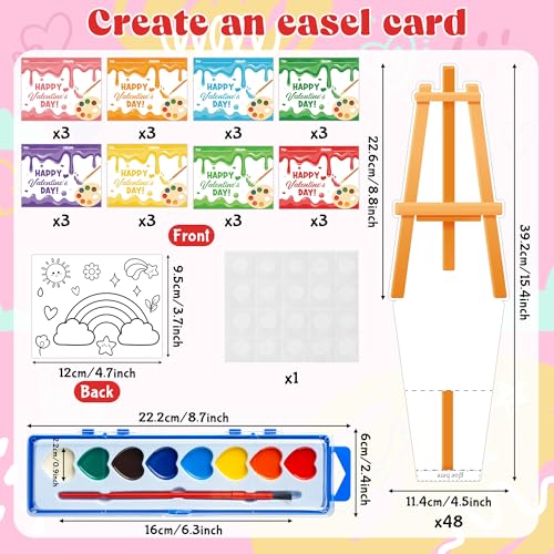CPicdn 24Pack Valentine’s Day Gift Cards with Watercolor Paint Set, 8 Color Watercolor Paint Painting Cards Easel-Shaped Stand Valentines Gift Exchange - Image 3