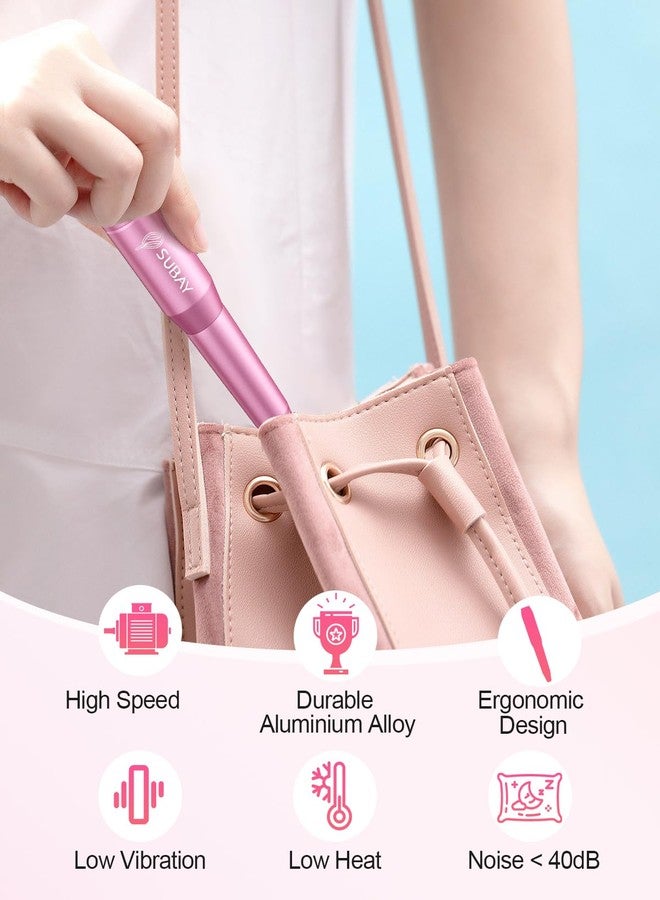 سوباي جهاز سوباي الكهربائي لبرد الأظافر، مبرد أظافر كهربائي محمول لأظافر الأكريليك والجل، أداة للعناية بالأظافر واليدين والقدمين مع 6 رؤوس و26 شريط صنفرة للاستخدام المنزلي وفي الصالونات - وردي - Image 5