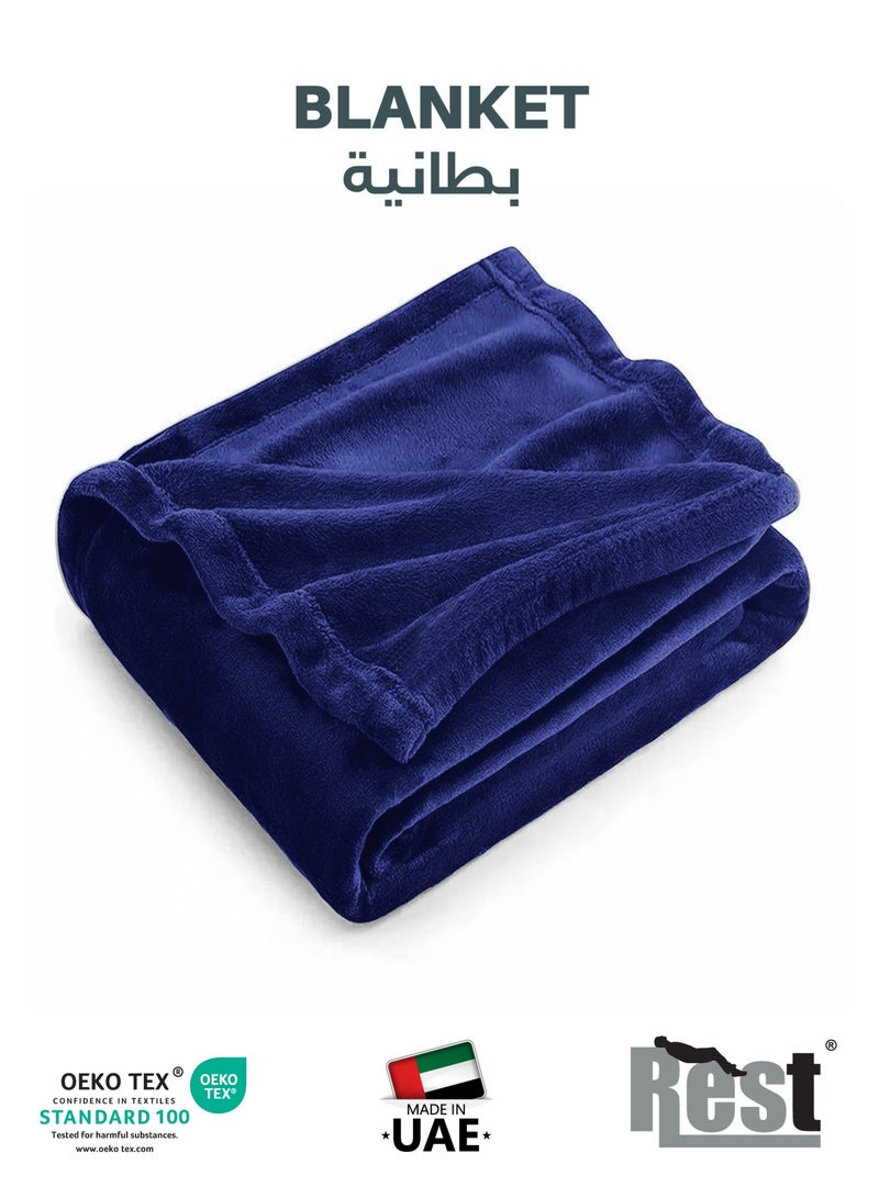 REST Micro Fleece Hotel Luxury Flannel Blanket Navy Blue 220x240cm  260 GSM Lightweight Plush Cozy Bed Blanket  Soft Comfy Throw Blankets  Winter essentials - Image 1