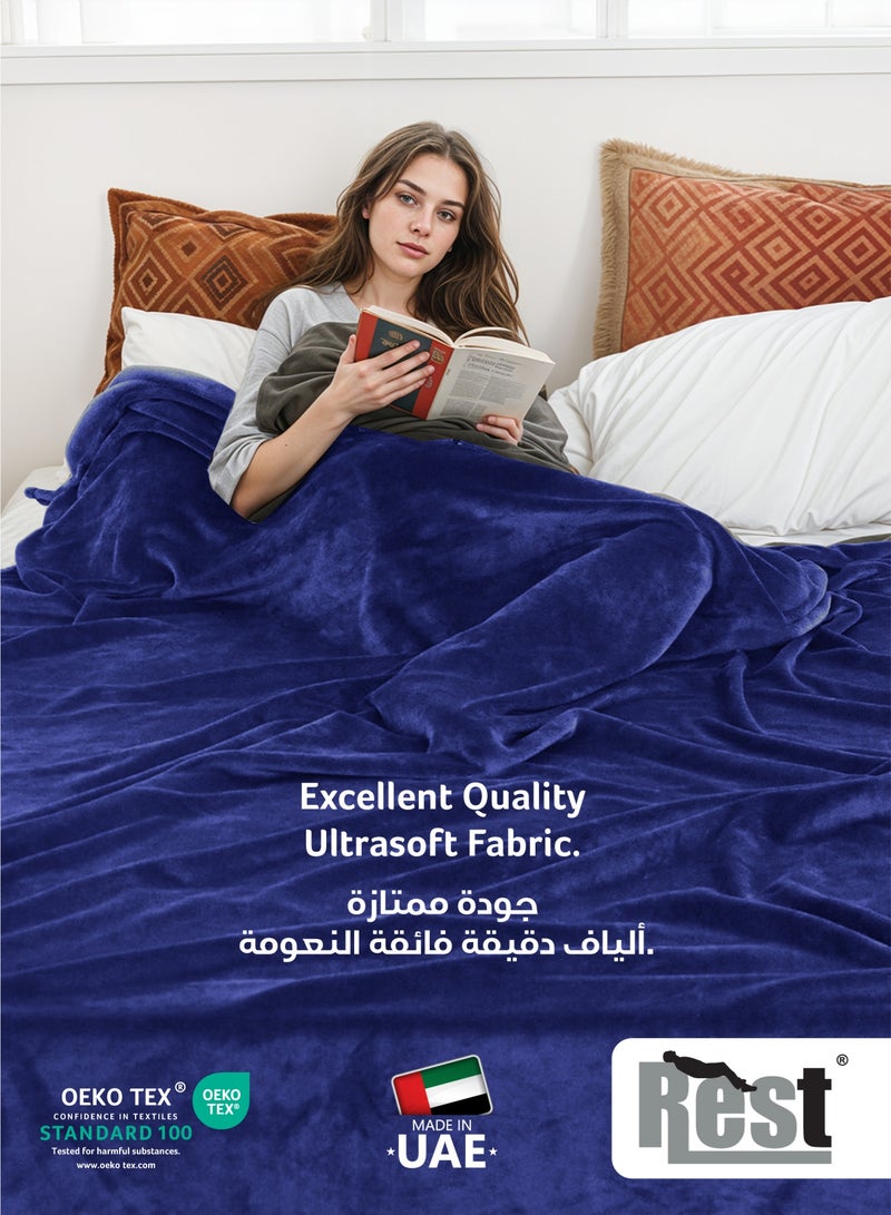 REST Micro Fleece Hotel Luxury Flannel Blanket Navy Blue 220x240cm  260 GSM Lightweight Plush Cozy Bed Blanket  Soft Comfy Throw Blankets  Winter essentials - Image 3
