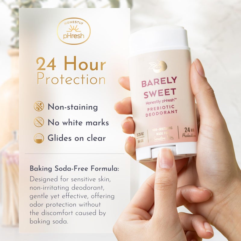 Honestly pHresh Prebiotic Natural Deodorant for Women â€“ Aluminum & Baking Soda Free with 24 Hour Odor Protection. Clean Vegan Deodorant for Sensitive Skin. Made In USA â€“ Barely Sweet Scent, 2.5 oz - Image 4