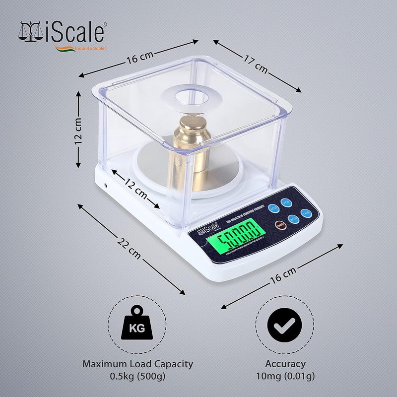 Iscale ميزان تحليلي i-400c، 500غ × 10ملغ (0.01غ) لوزن المختبرات والمجوهرات الذهبية مع غطاء واقي (غير للاستخدام التجاري القانوني) - Image 2