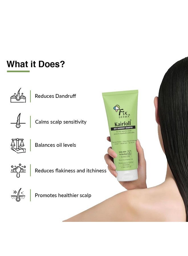 FIXDERMA Kairfoll Anti Dandruff Shampoo For Oily Sensitive Scalp Prone To Dandruff & Folliculitis | Anti Dandruff Shampoo For Women & Men | Salicylic Acid For Hair Fall | Sulphate Free Shampoo - 100Ml - Image 2