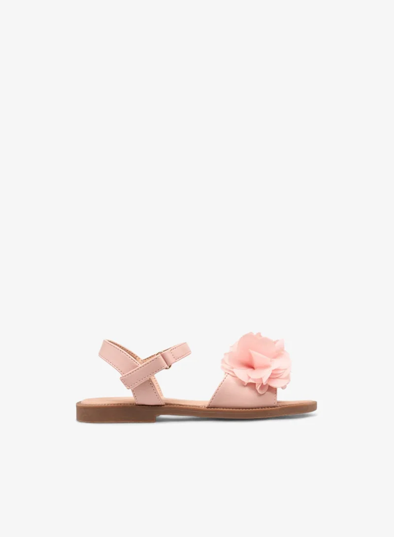 Girls Floral Accent Strap Sandals With Hook And Loop Closure Ramadan Collection