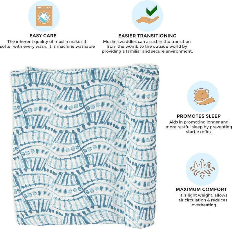 Crane Baby Caspian Single Swaddle Wrap - Indigo Print - Image 4